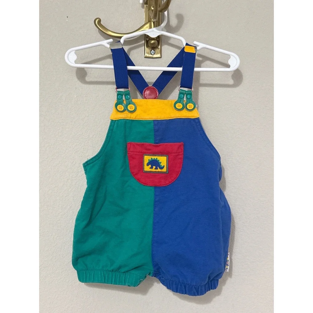 Gymboree Overalls 6-12M Multicolor Vintage Rainbow Tag Dinosaur Colorblock 90s